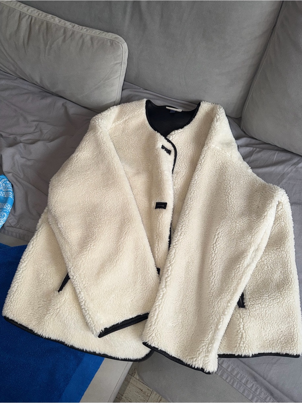 Universal Thread Cream Teddy Jacket with Black Trim